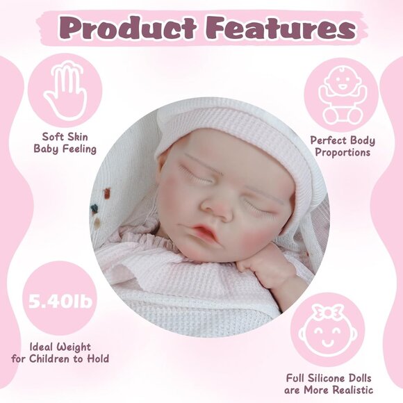 18.1in Full Silicone ivory Reborn Baby Dolls BOY Lifelike Sleeping Reborn Doll - Picture 5 of 8